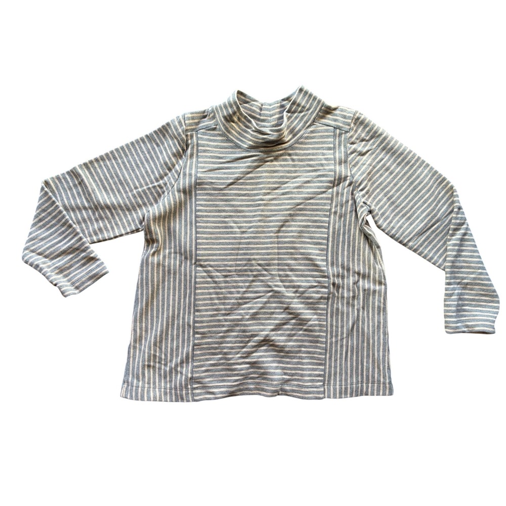 J. Jill Womens Mock Neck Striped Cotton French Terry Top Gray Tan  Medium Petite